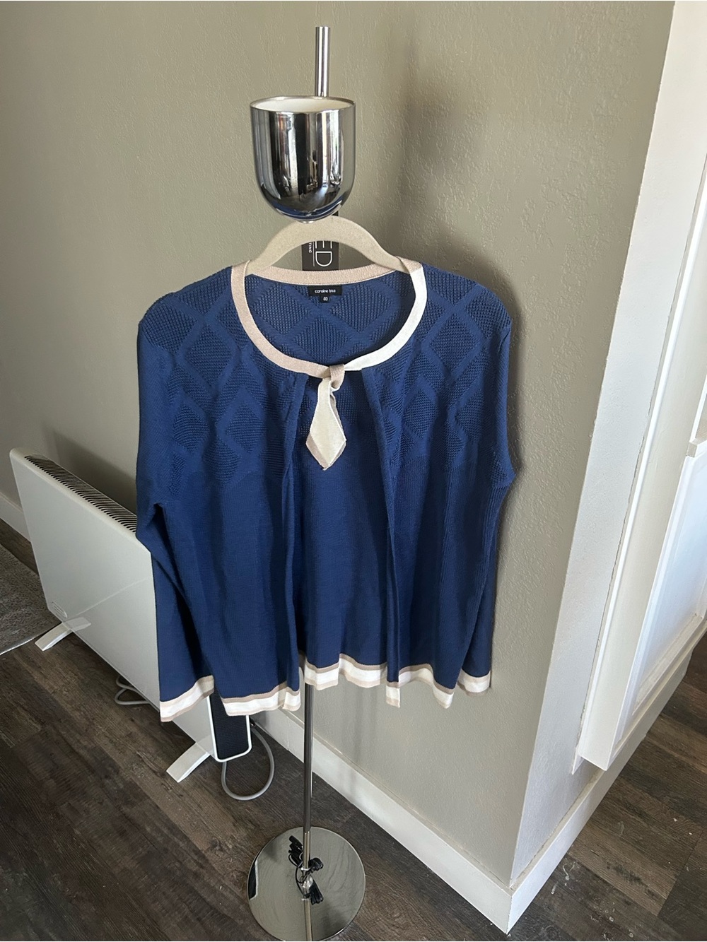 Navy and Cream Knit Button-Front Cardigan Sweater